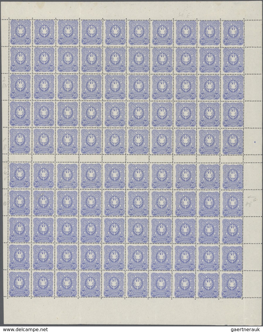 17897 Deutsches Reich - Pfennig: 1880: 20 Pfg. Frühauflage Im Postfrischen ORIGINALBOGEN Mit 10 Zwischenst - Unused Stamps