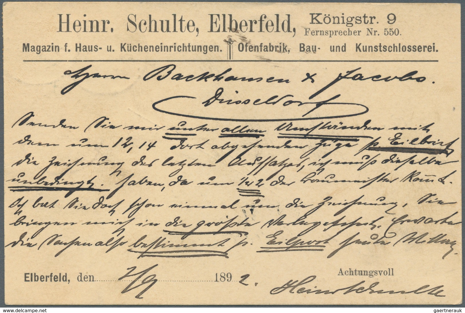 17899 Deutsches Reich - Krone / Adler: 1889-1900, Postkarte Per Eilboten Im Ortsbestellbezirk Von Elberfel - Unused Stamps