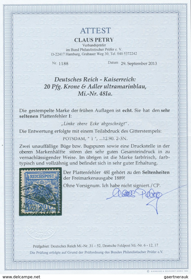 17904 Deutsches Reich - Krone / Adler: 1889: 20 Pfg Ultramarinblau Mit Sehr Seltenem Plattenfehler "Linke - Unused Stamps