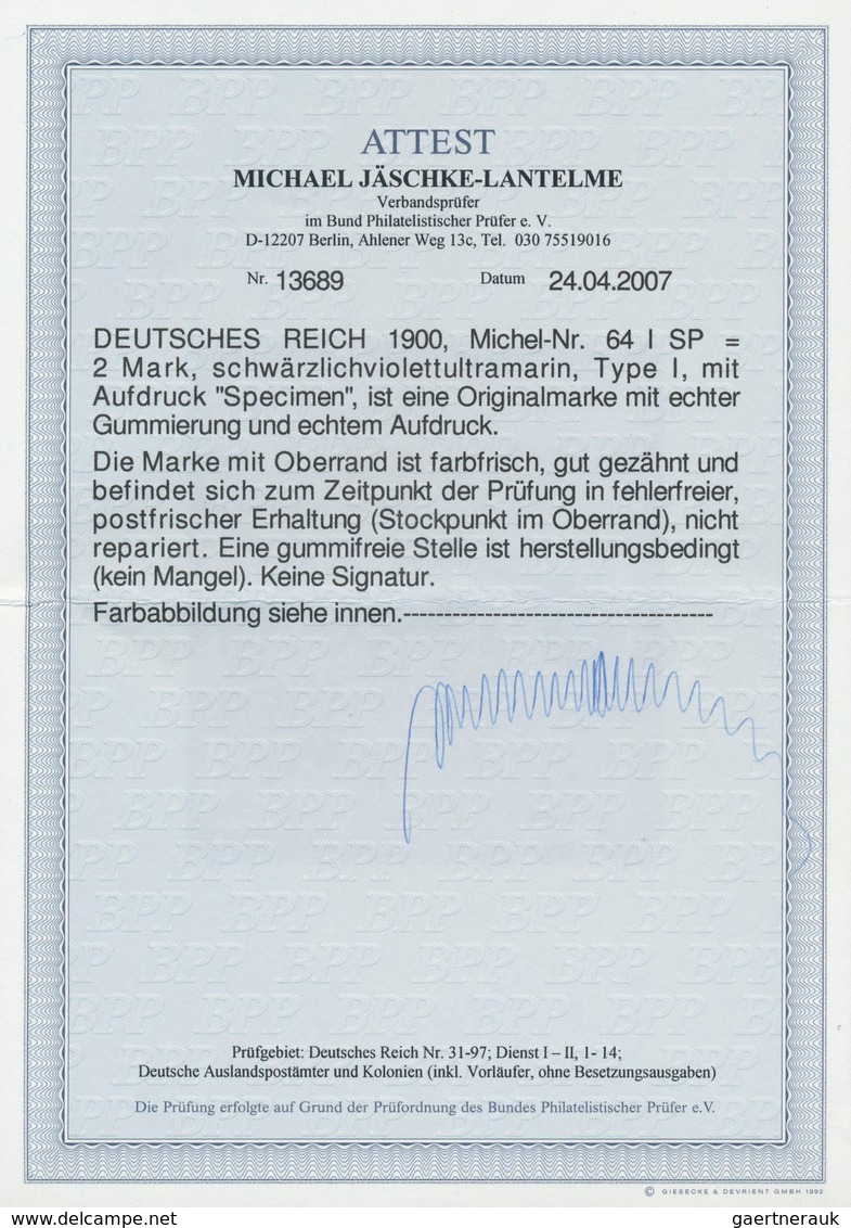 17913 Deutsches Reich - Germania: 1900, Germania Reichspost, 2 M Mit Specimen-Aufdruck Vom Oberrand In Feh - Unused Stamps