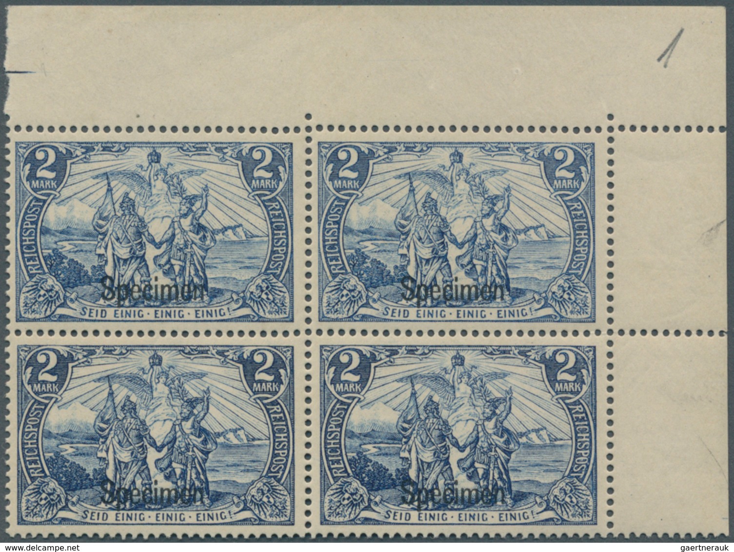 17914 Deutsches Reich - Germania: 1900, 2 Mark Reichspost Mit Waagerechtem Aufdruck "Specimen", Postfrisch - Unused Stamps