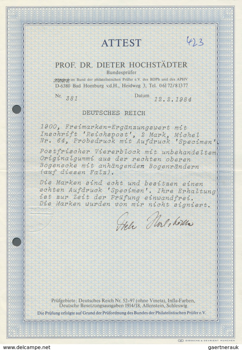 17914 Deutsches Reich - Germania: 1900, 2 Mark Reichspost Mit Waagerechtem Aufdruck "Specimen", Postfrisch - Ungebraucht