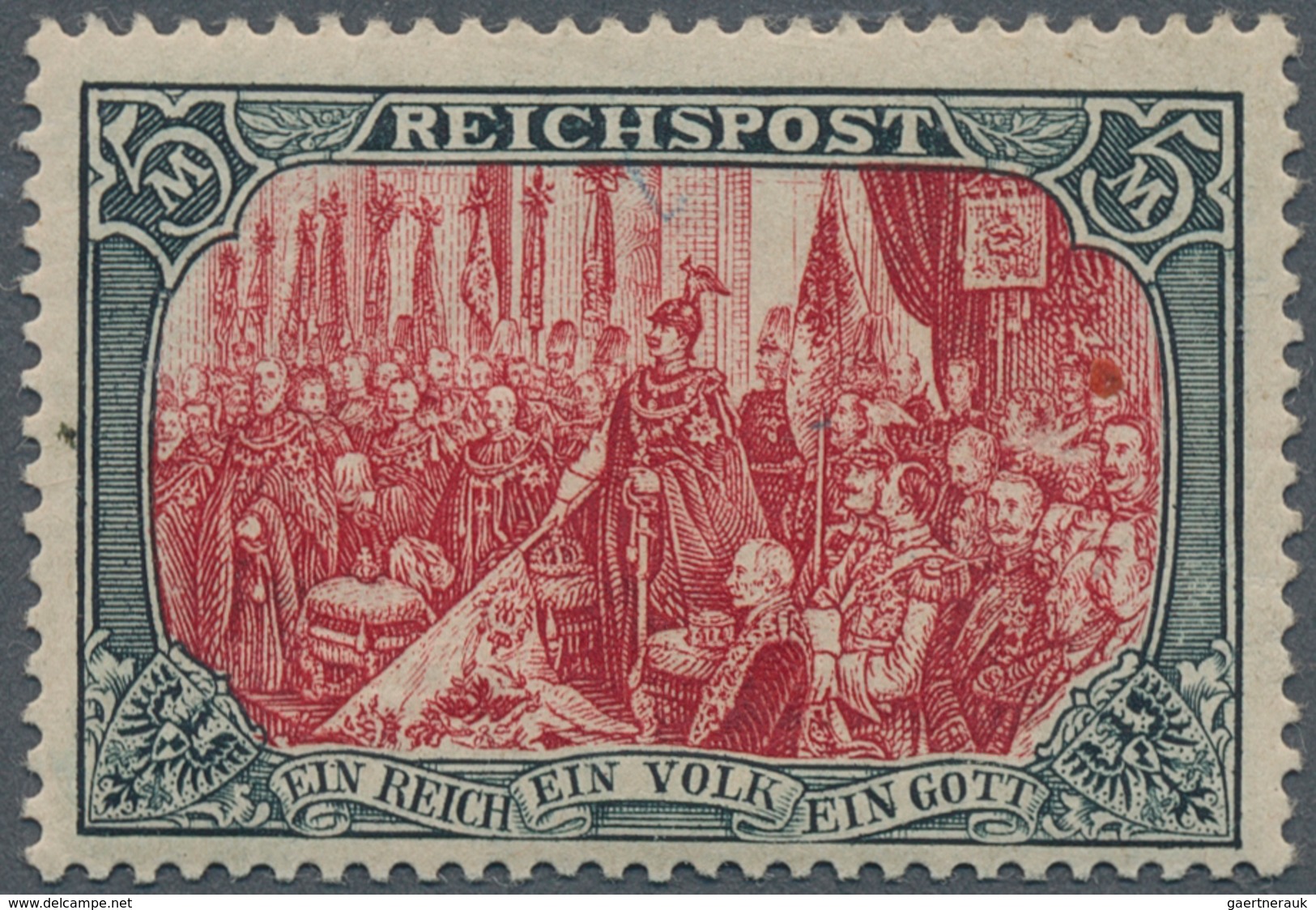 17916 Deutsches Reich - Germania: 1900, 5 M Reichspost Grünschwarz/bräunlichkarmin, Type II, Postfrischer - Unused Stamps