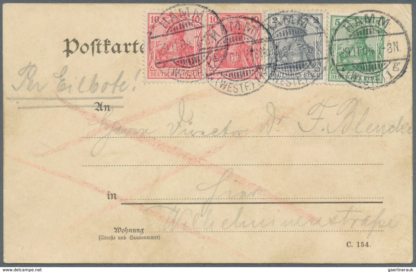 17922 Deutsches Reich - Germania: 1902, 2 Pf, 5 Pf Und 2 X 10 Pf Germania, Portogerechte MiF Auf Eilboten- - Unused Stamps