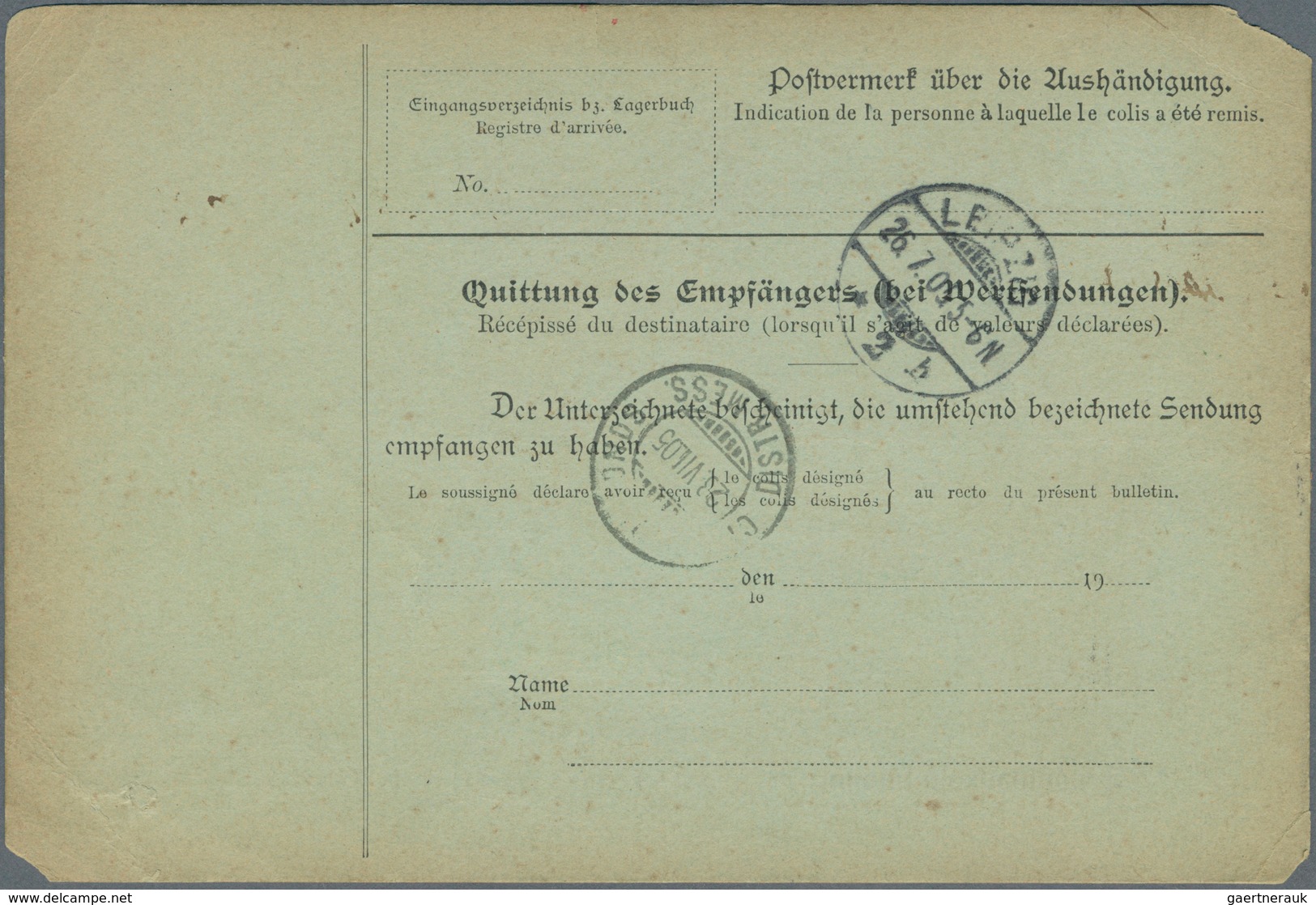 17925 Deutsches Reich - Germania: 1905: Germania 80 Pfg., 3 Stück Als Seltene MeF Auf Paketkarte (Ecken Ru - Unused Stamps