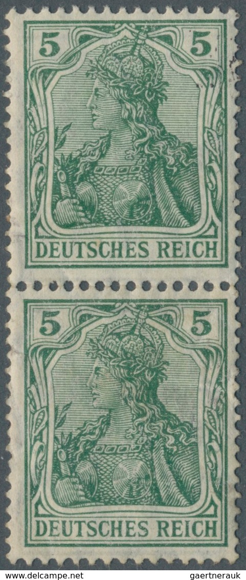 17933 Deutsches Reich - Germania: 1912, Ca.: Senkrechtes Paar 5 Pfg Germania Untere Marken Diagonaler Bug. - Unused Stamps