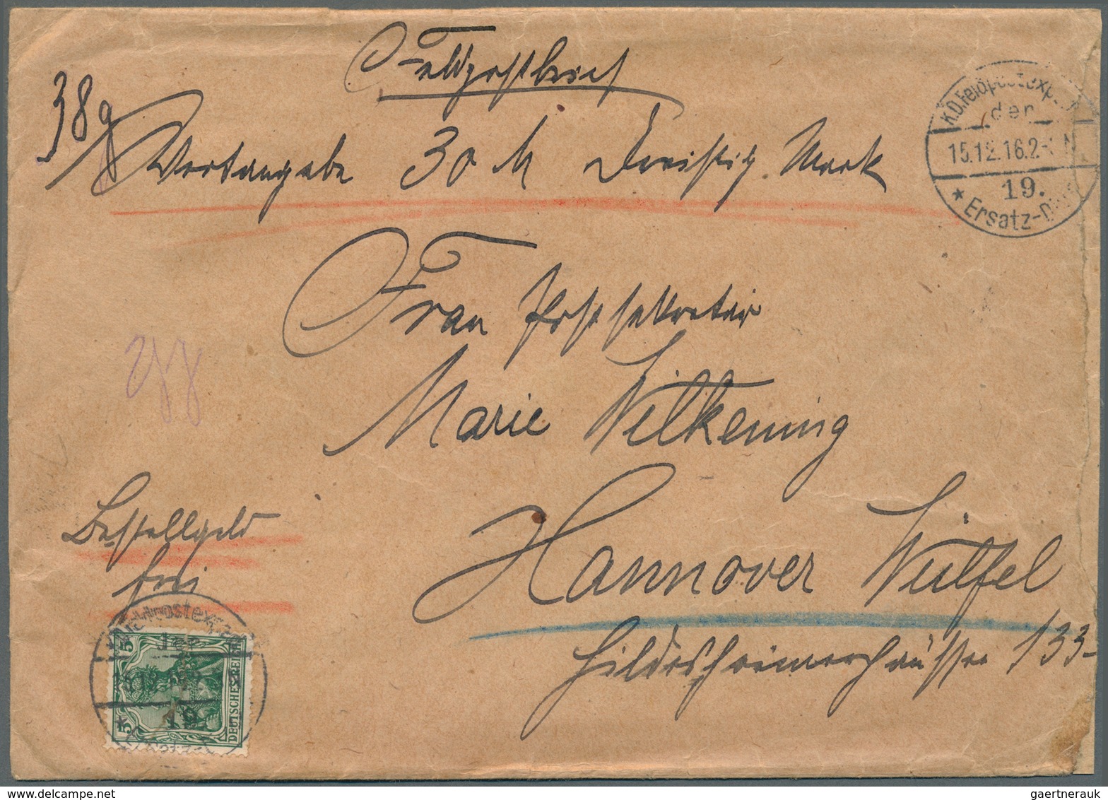 17935 Deutsches Reich - Germania: 1916, 5 Pfg. Germania, Portogerechte Einzelfrankatur Als Bestellgeld Auf - Unused Stamps