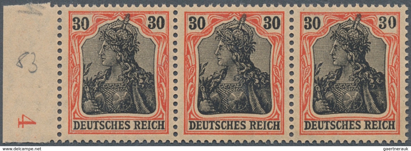 17939 Deutsches Reich - Germania: 1915, Germania Kriegsdruck 30 Pf. Dunkelrotorange/schwarz Mit Plattenfeh - Unused Stamps