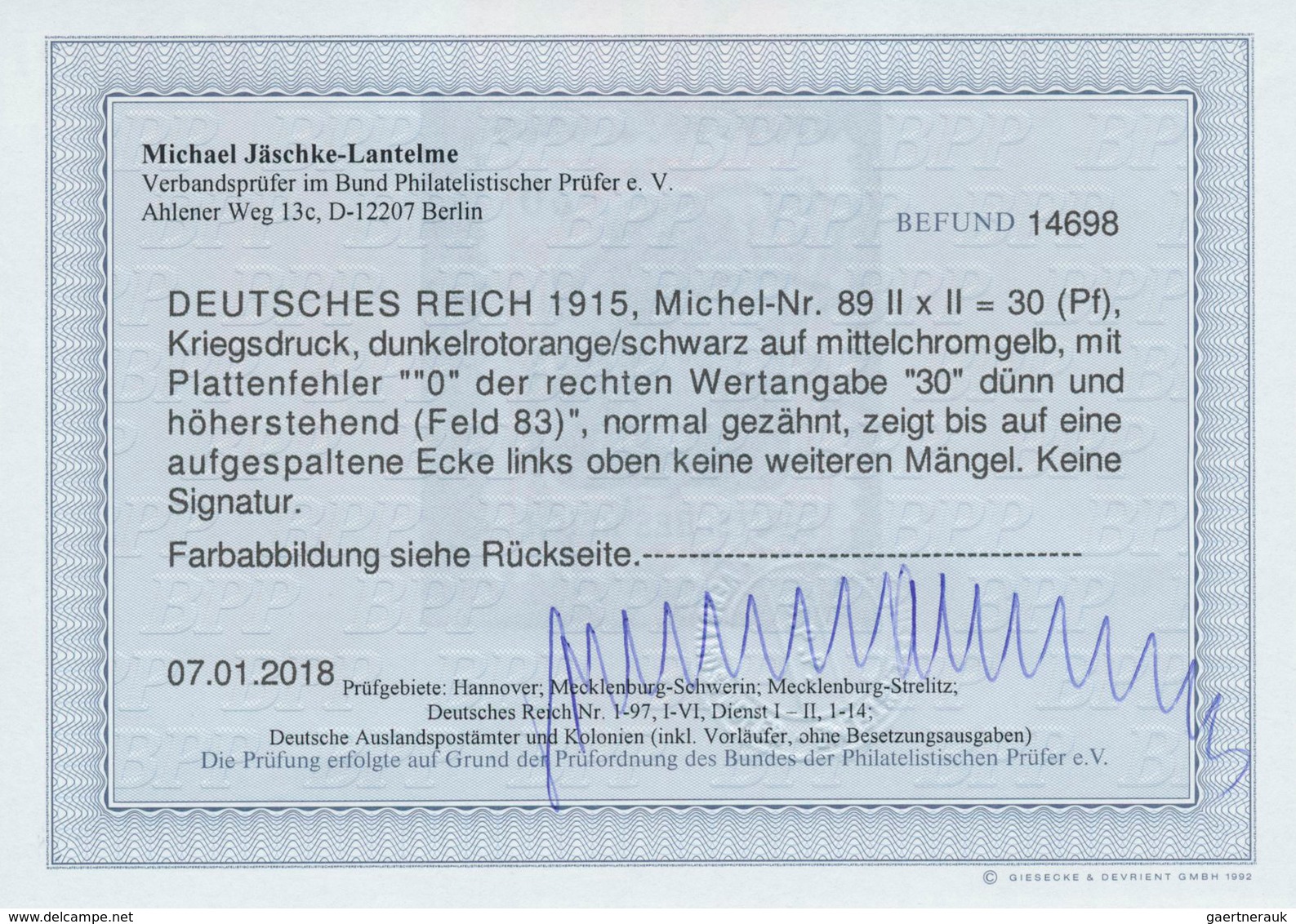 17940 Deutsches Reich - Germania: 1915, 30 Pf. Germania, Kriegsdruck, Dunkelrotorange/schwarz Auf Mittelch - Unused Stamps