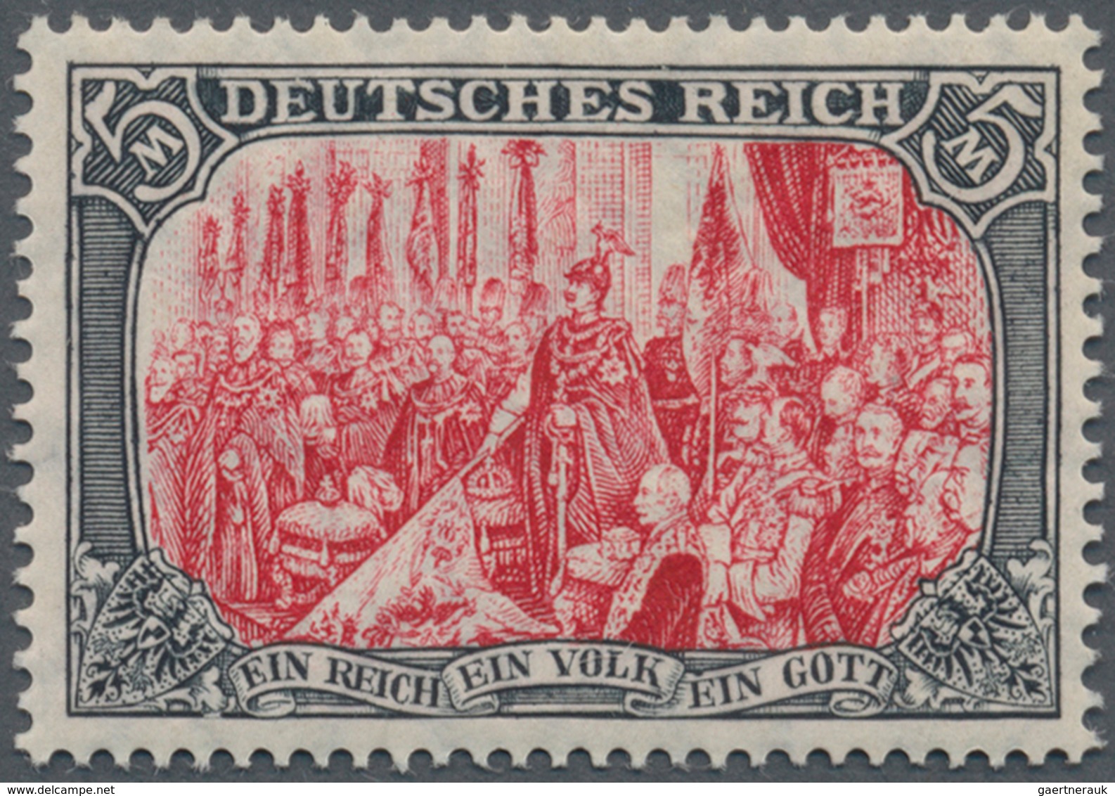 17944 Deutsches Reich - Germania: 1905, 5 M Friedensdruck, 26 : 17 Zähnungslöcher, MINISTERDRUCK, Farbfris - Unused Stamps