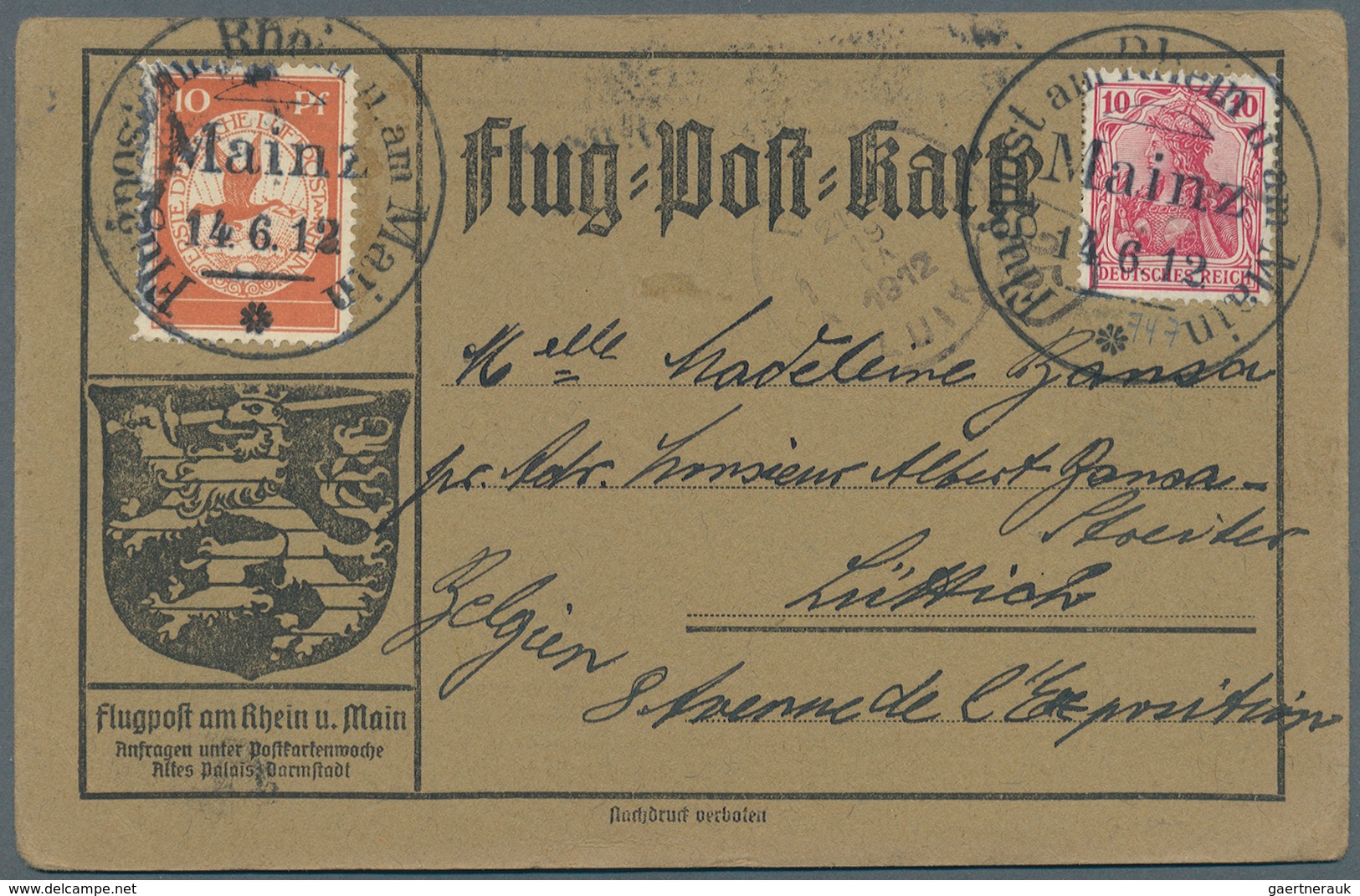 17946 Deutsches Reich - Germania: 1912, "Flugpost Am Rhein U. Am Main/Mainz 14.6." Sonderstempel Auf Graub - Unused Stamps