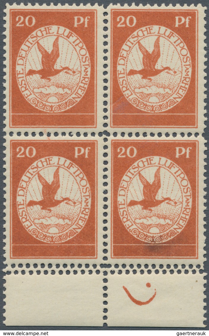 17947 Deutsches Reich - Germania: 1912, FLUGPOST RHEIN MAIN, 20 Pfg. Im Dekorativen, Postfrischen "Platten - Unused Stamps