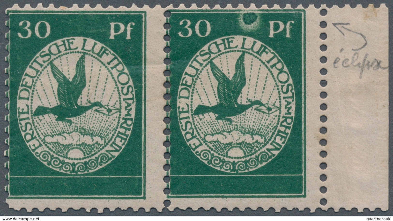 17949 Deutsches Reich - Germania: 1912, 30 Pfg. Flugpost Rhein/Main Mit Plattenfehler "Großer Mond" (Feld - Unused Stamps