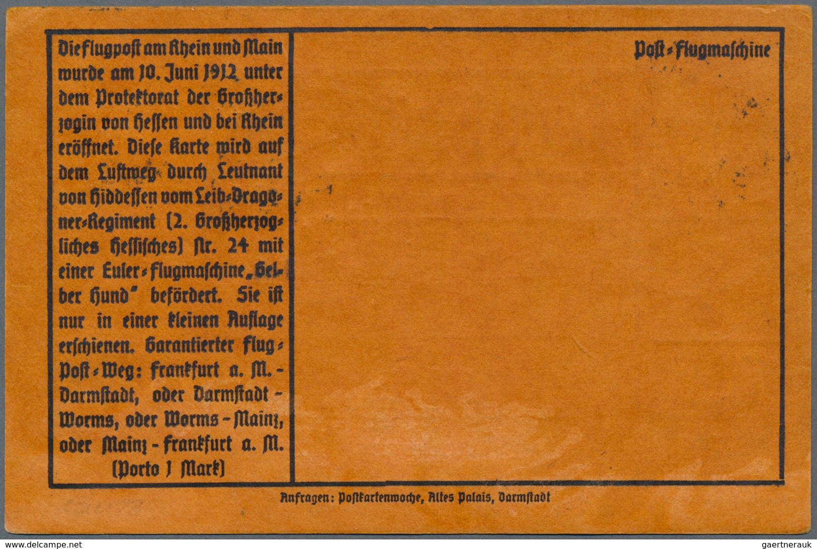 17952 Deutsches Reich - Germania: 1912: Flugpost Rhein-Main/Gelber Hund (Mi IV) 2x Auf Orangener Karte (le - Ungebraucht