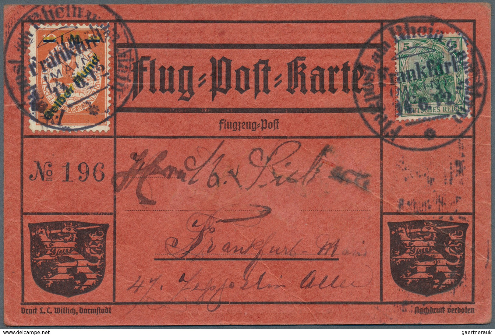 17955 Deutsches Reich - Germania: 1912, FLUGPOST RHEIN-MAIN "GELBER HUND" Doppel-Aufdruckmarke Auf Erst 20 - Unused Stamps