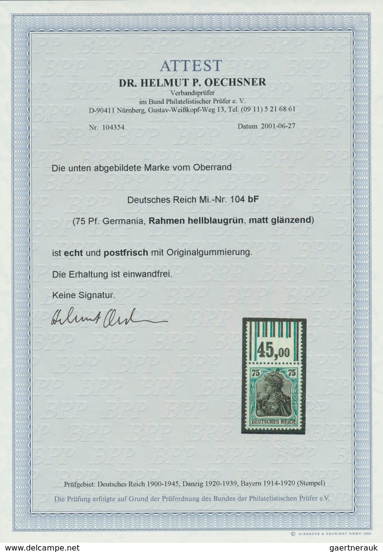 17962 Deutsches Reich - Inflation: 1919, 75 Pf. Freimarke Germania, Postfrisch Mit Fehlfarbe Des Rahmens " - Covers & Documents