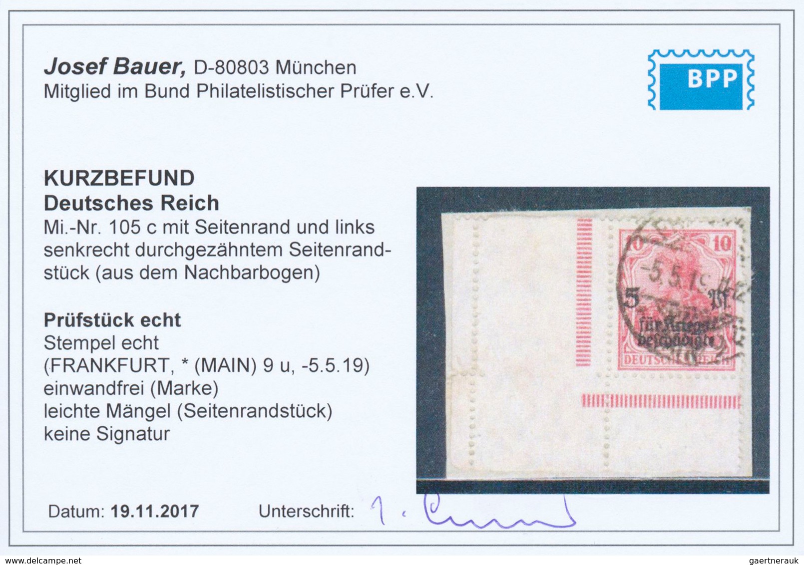 17965 Deutsches Reich - Inflation: 1919, Kriegsbeschädigtenhilfe 10 + 5 Pf Rotkarmin Mit Seitenrand Und Li - Brieven En Documenten