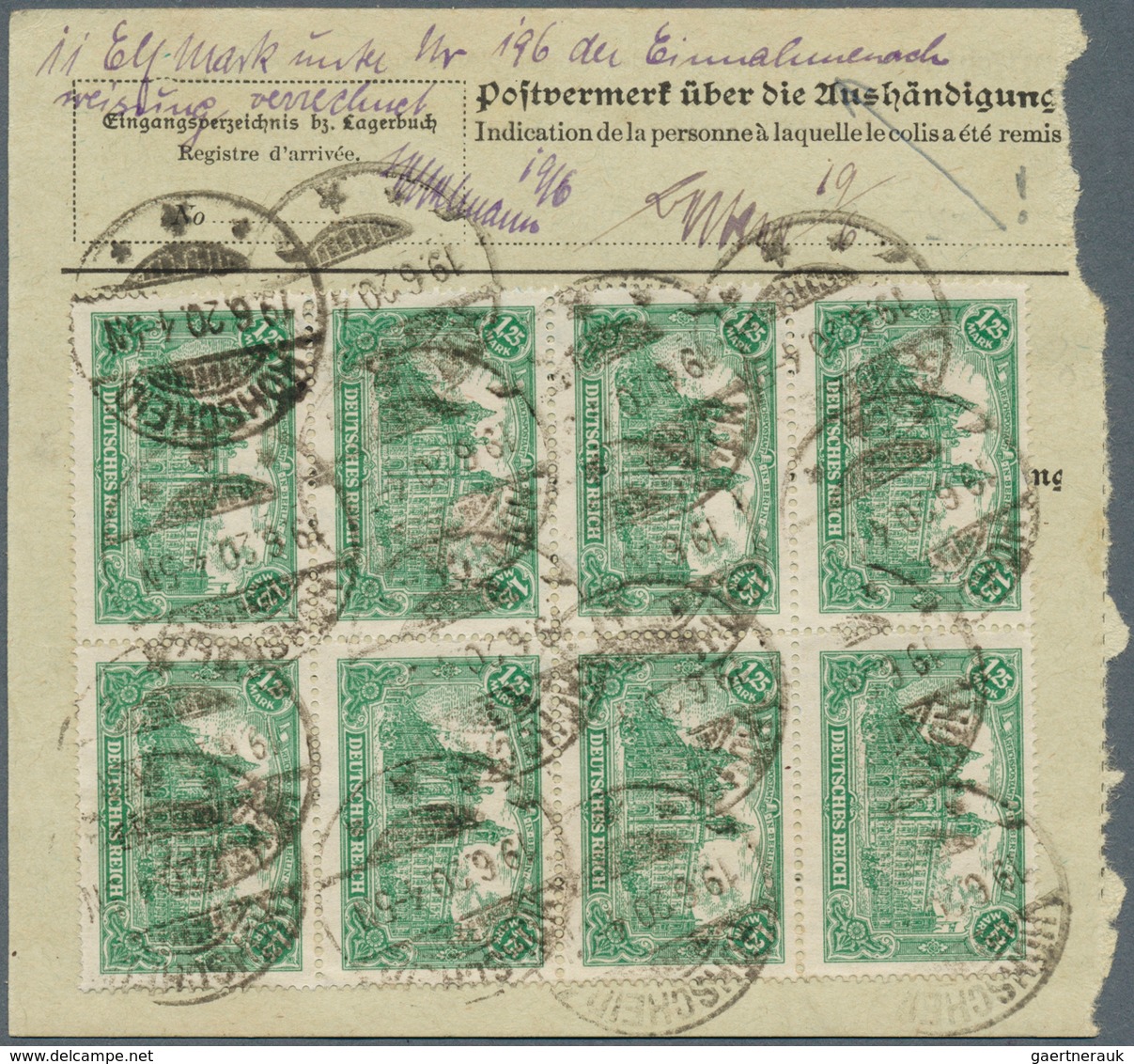 17969 Deutsches Reich - Inflation: 1920, Paketkartenstammteil Ab HÖHSCHEID 19.6.20 über Berlin Nach Kristi - Covers & Documents