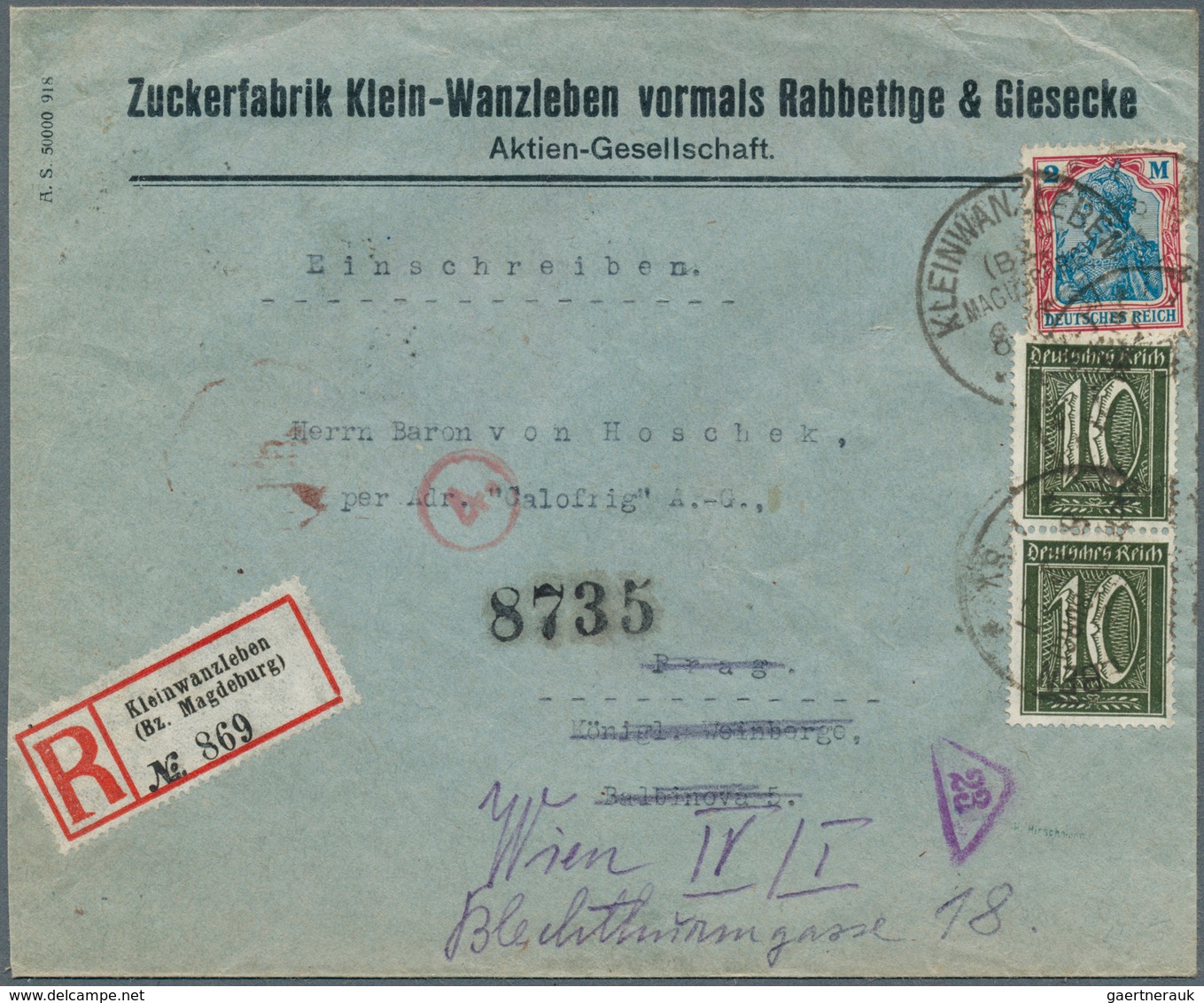 17978 Deutsches Reich - Inflation: 1921, 10 Pfg. Schwarzoliv Im Senkrechten Paar Mit 2 Mark Germania Auf F - Covers & Documents