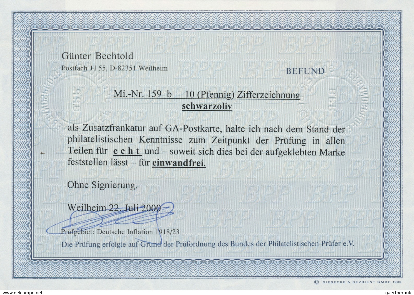 17979 Deutsches Reich - Inflation: 1921, 10 Pfg. Ziffer Schwarzpliv Als Ergänzung Auf 30 Pfg. Germania Gan - Covers & Documents