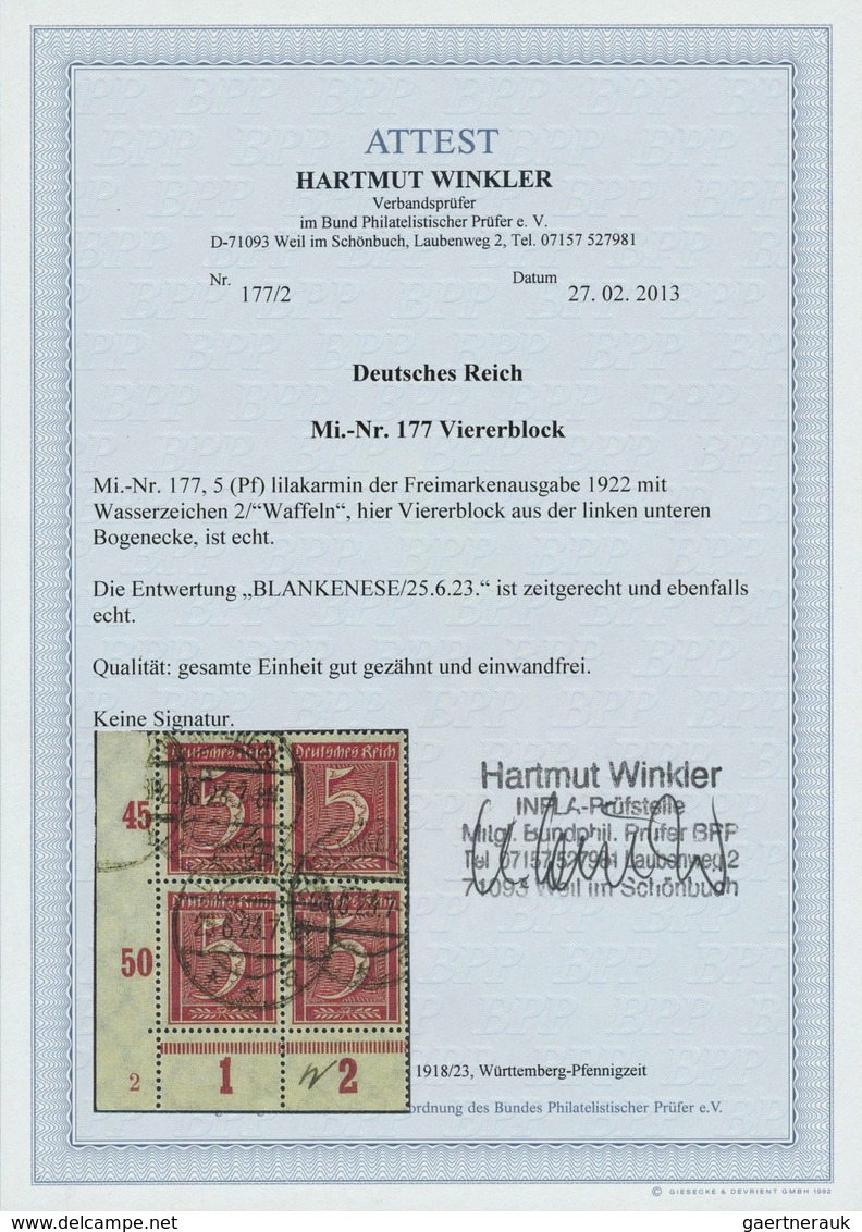 17980 Deutsches Reich - Inflation: 1922, 5 Pf. Ziffer Lilakarmin WZ 2 Waffeln, Viererblock Aus Der Linken - Briefe U. Dokumente