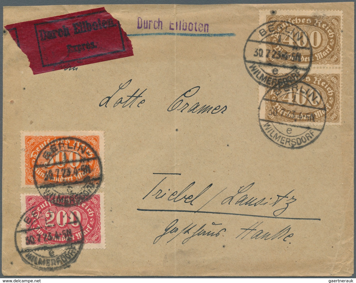 17996 Deutsches Reich - Inflation: 1923, 200 M, 2 X 400 M U. 500 M Queroffset, Portogerechte MiF Auf Eilbo - Covers & Documents