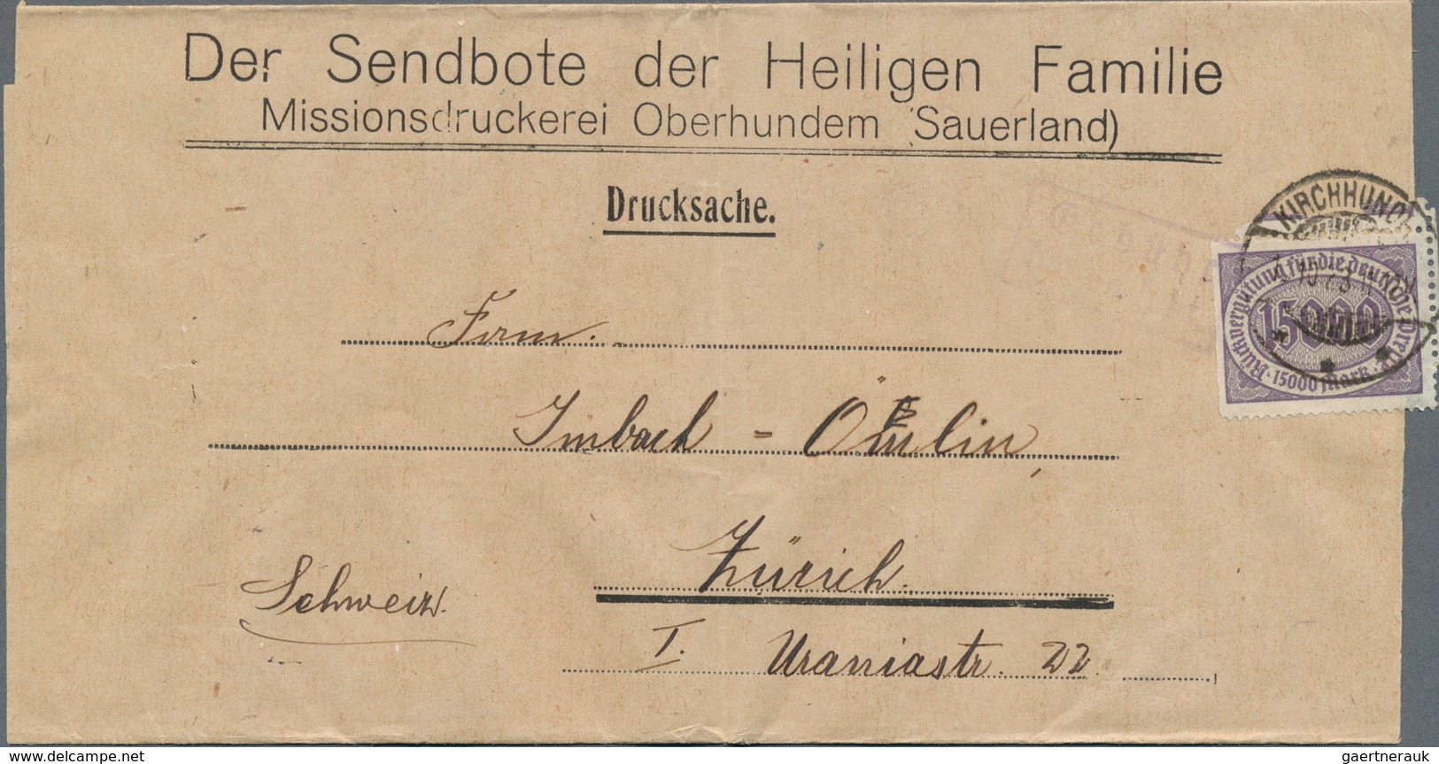 18007 Deutsches Reich - Inflation: 1923, Zeitungs-Drucksache "Sendbote Der Heiligen Familie Missionsdrucke - Covers & Documents