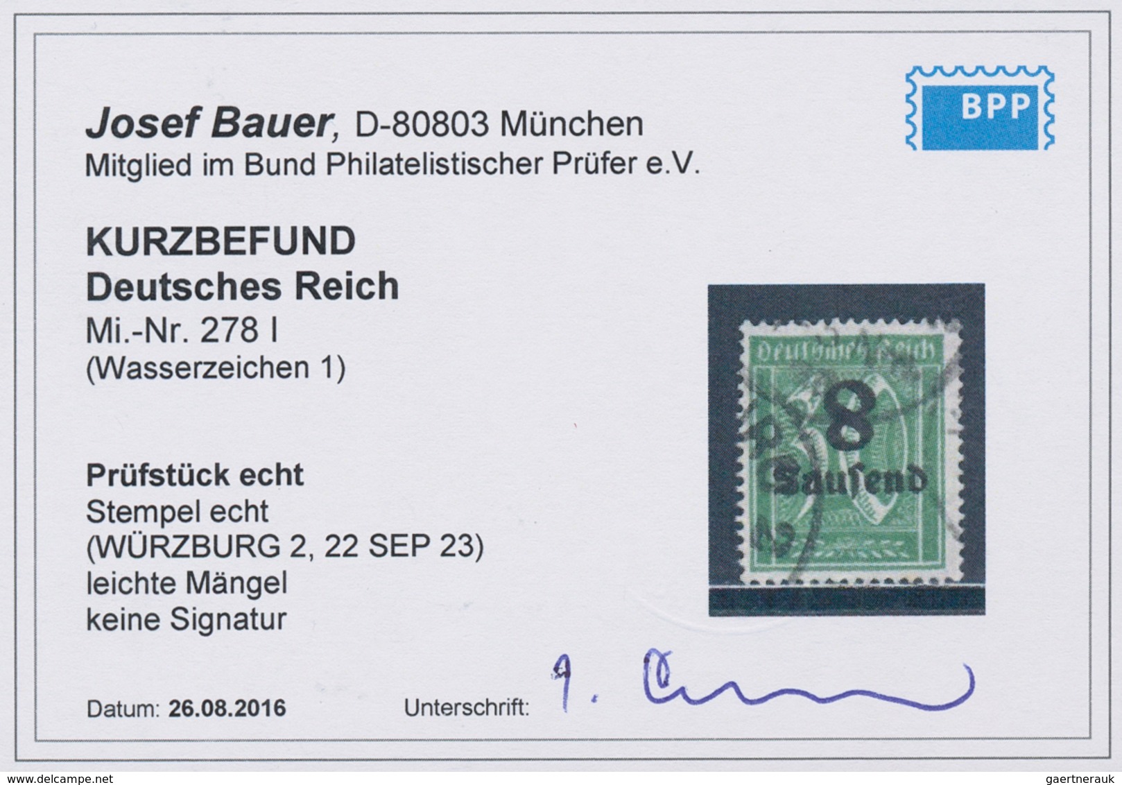 18008 Deutsches Reich - Inflation: 1923, Freimarke: Ziffer Im Rechteck 8 Tsd Auf 30 Pf Opalgrün Mit Wasser - Covers & Documents