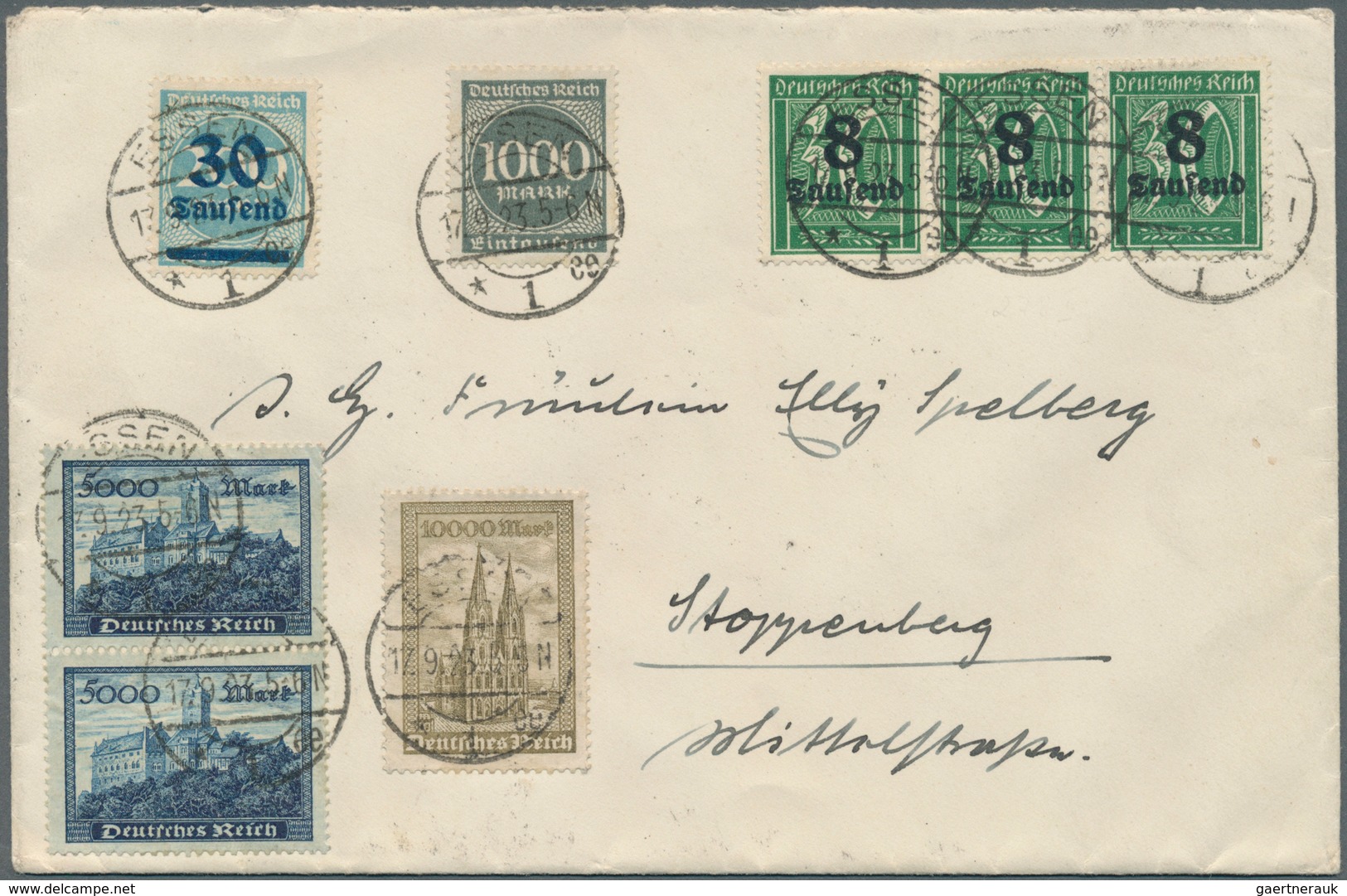 18010 Deutsches Reich - Inflation: 1923: Überdruckausgabe 8 Tsd Auf 30 Pfg Ziffern Dunkelopalgrün, Wasserz - Covers & Documents
