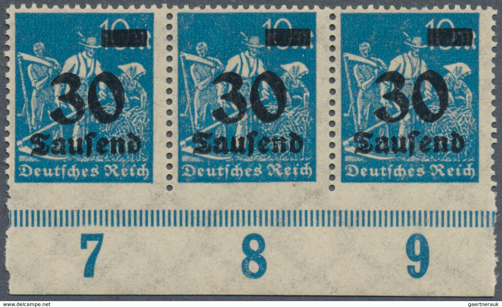 18014 Deutsches Reich - Inflation: 1923, 30 Tsd Auf 10 Mark Ultramarin Im Waagerechten Unterrand-3er-Strei - Covers & Documents