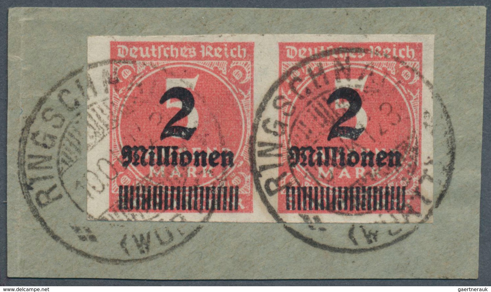 18021 Deutsches Reich - Inflation: 1923, 2 Mio. Auf 5 Tsd. M., Ungezähntes Waagerechtes Paar Auf Briefstüc - Lettres & Documents