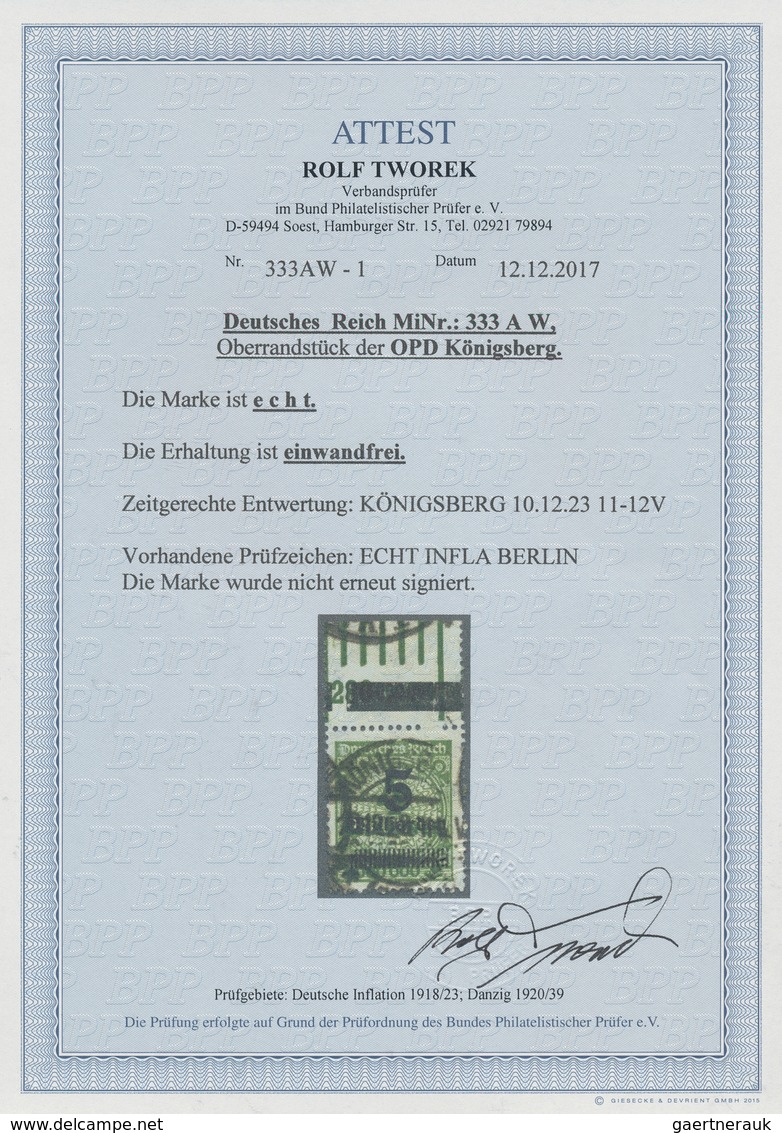 18026 Deutsches Reich - Inflation: 1923, "5 Milliarden" Auf 4 Mio. Grün Als Oberrand-Stück Der OPD Königsb - Covers & Documents