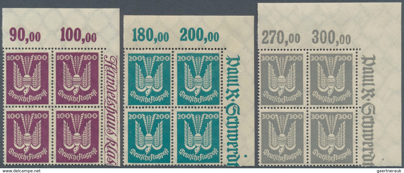 18035 Deutsches Reich - Weimar: 1924, Flugpost Holztaube, 5 Pfg. Bis 300 Pfg., Kompletter 4er-Block-Satz, - Unused Stamps