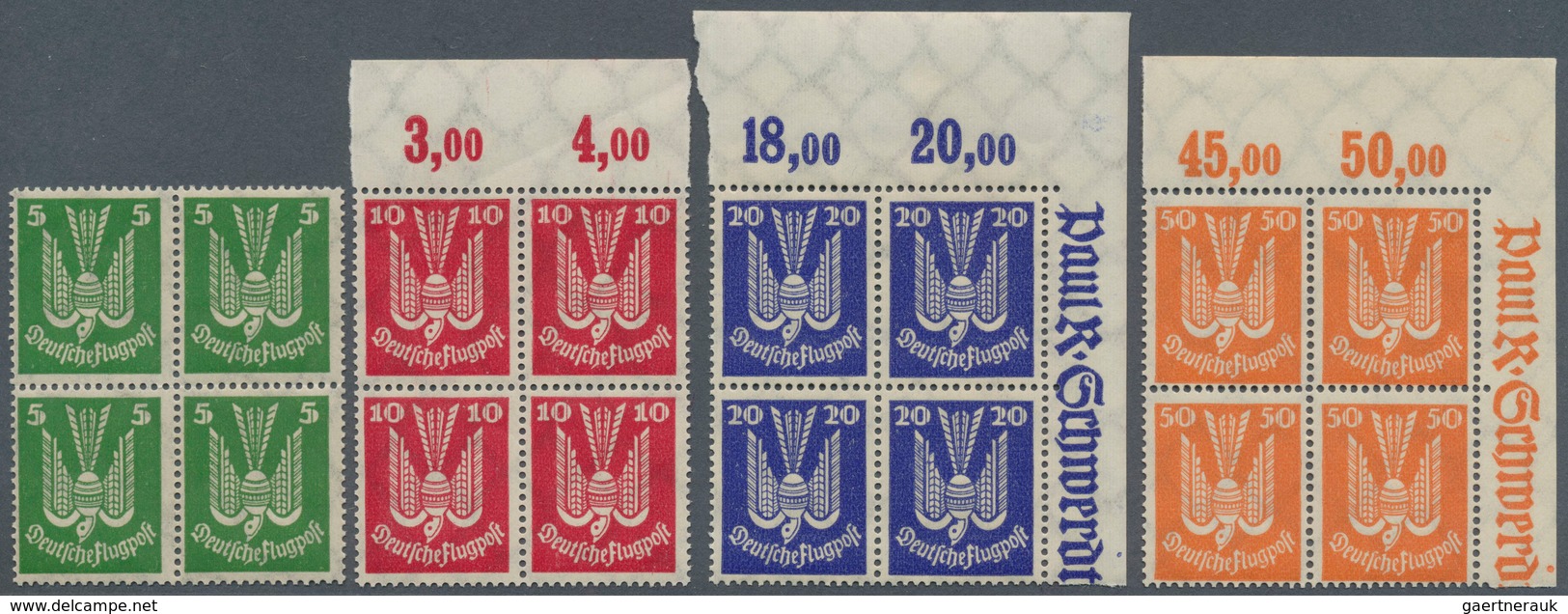 18035 Deutsches Reich - Weimar: 1924, Flugpost Holztaube, 5 Pfg. Bis 300 Pfg., Kompletter 4er-Block-Satz, - Unused Stamps