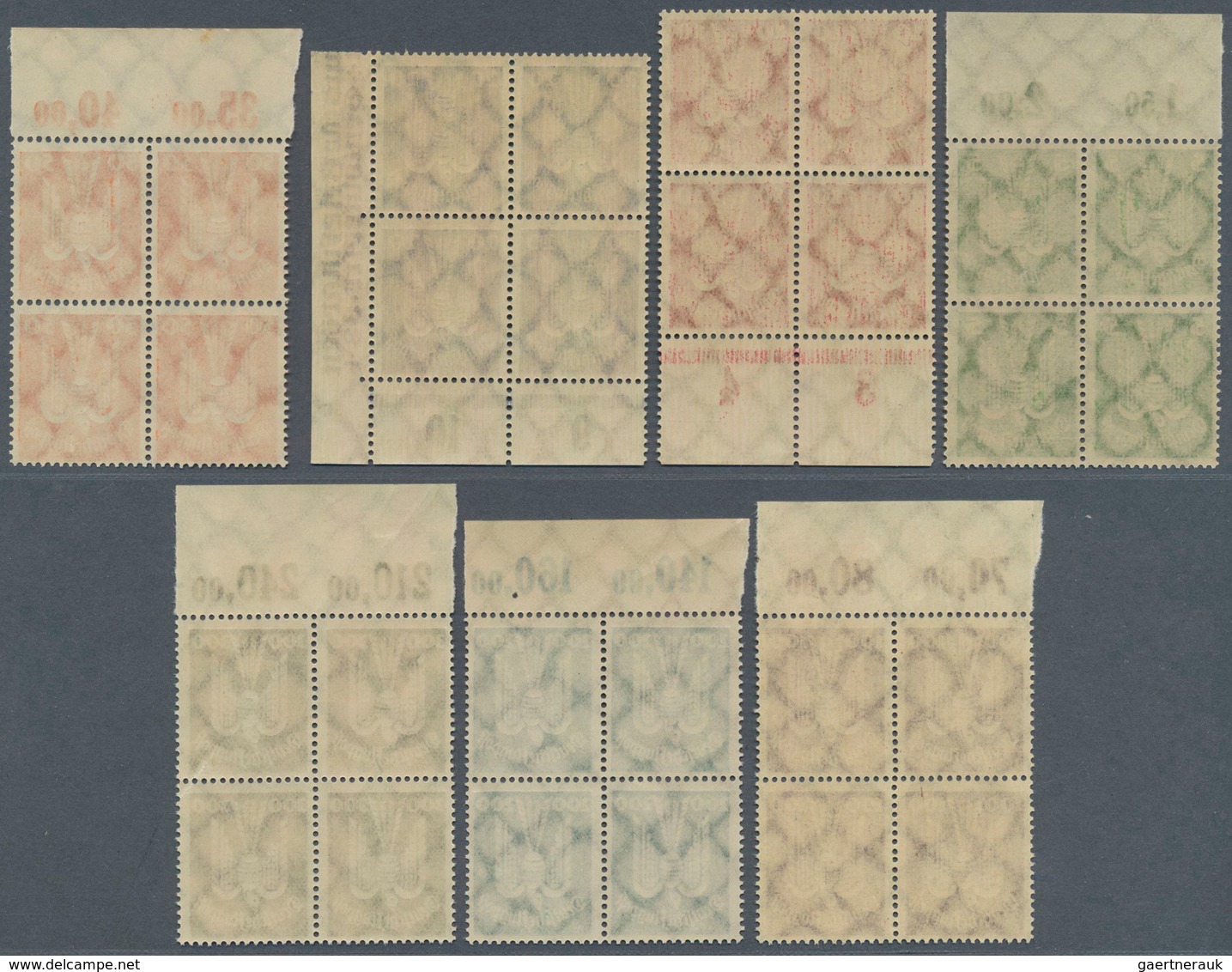 18036 Deutsches Reich - Weimar: 1924, Flugpost Holztaube, 5 Pfg. Bis 300 Pfg., Kompletter Rand-4er-Block-S - Unused Stamps