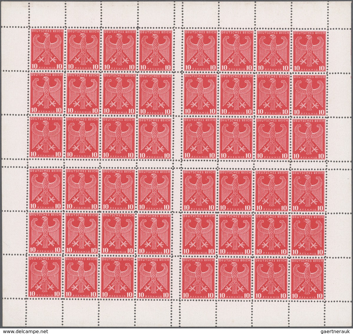 18040 Deutsches Reich - Weimar: 1924, 10 Pf Reichsadler Rot, Probedruckbogen Eines Nicht Angenommenen Entw - Unused Stamps