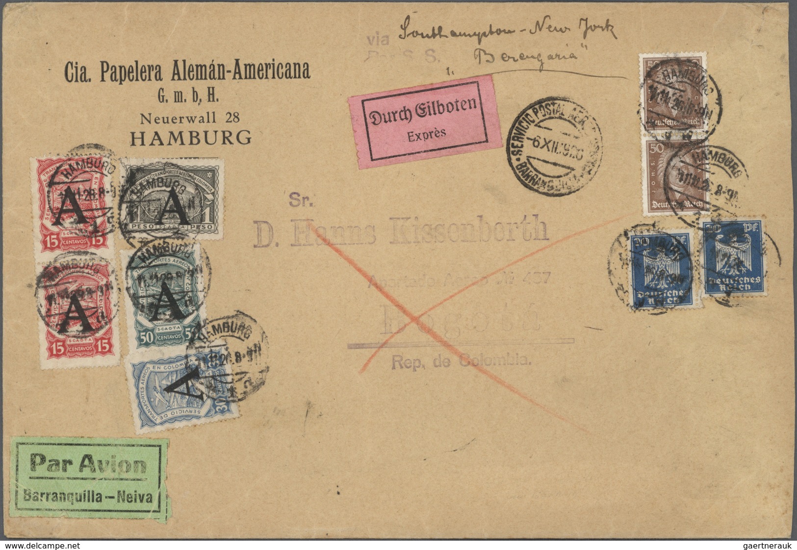 18043 Deutsches Reich - Weimar: 1926, Größerer Eilbrief Mit Angegebener Frankatur Adressiert Nach Bogota B - Unused Stamps