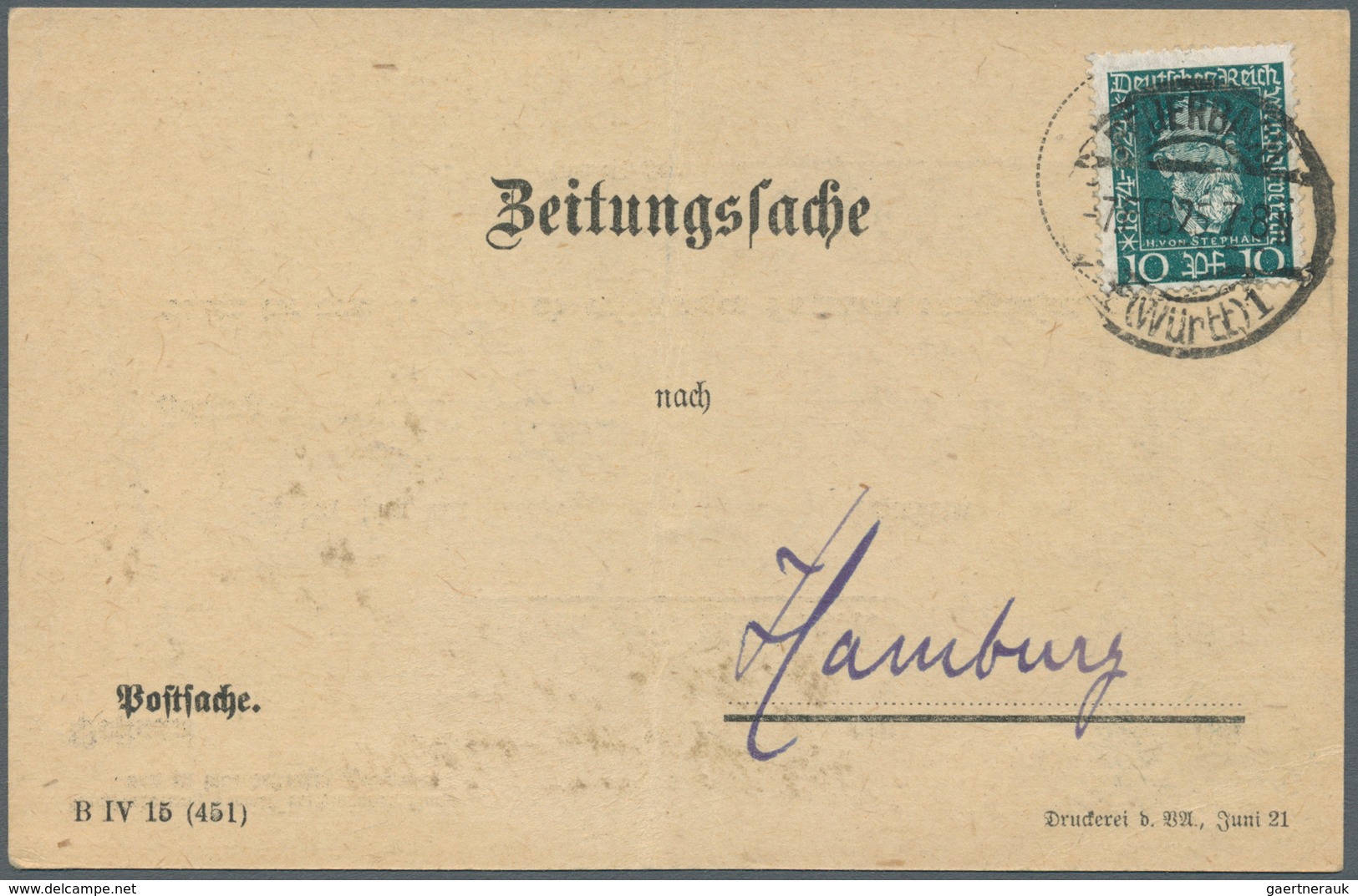 18049 Deutsches Reich - Weimar: 1924, 10 Pf Dkl'blaugrün "50 Jahre Weltpostverein", Portogerechte EF Auf Z - Unused Stamps