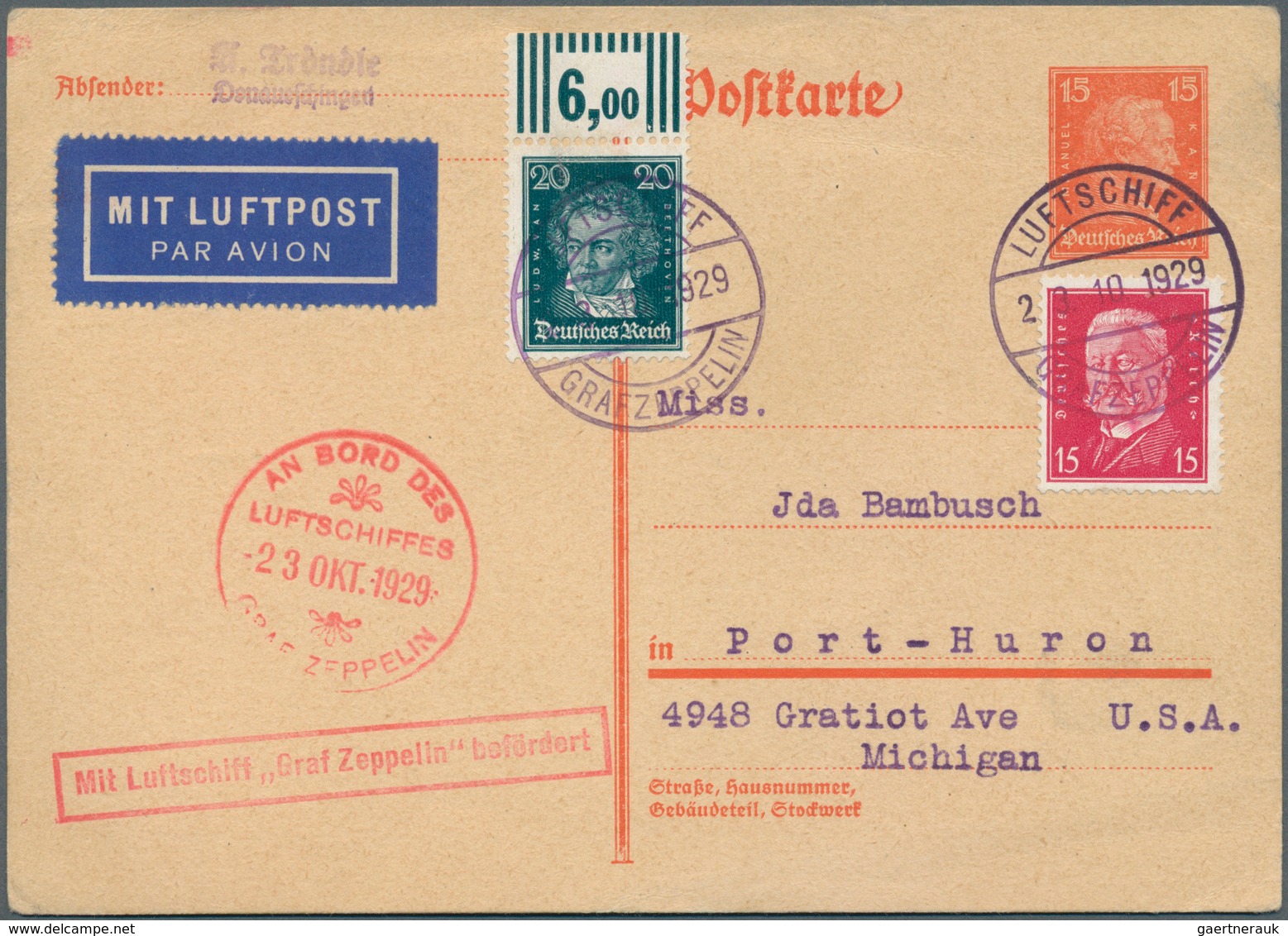 18056 Deutsches Reich - Weimar: 1929, Si.44 B, WALZENDRUCK 20 Pfg. Beethoven (Mi. 392 Mit Oberrand 6,oo) A - Unused Stamps