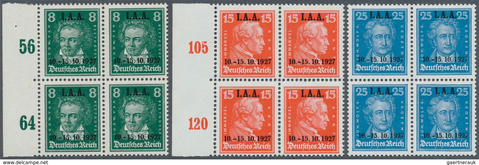 18061 Deutsches Reich - Weimar: 1927, I.A.A., Postfrischer Viererblocksatz, 8 Sowie 15 Pfg. Vom Seitenrand - Unused Stamps