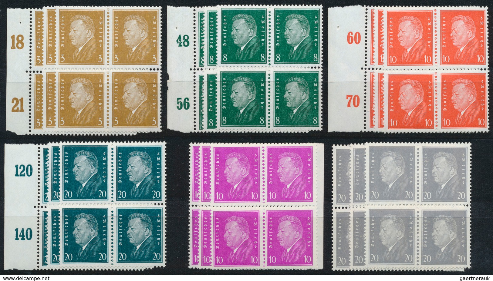 18063 Deutsches Reich - Weimar: 1928/1930, Ebert 3, 8, 10, 20, 10, 20 Pfg. Je 3x Als Viererblock, Mi. Fast - Unused Stamps