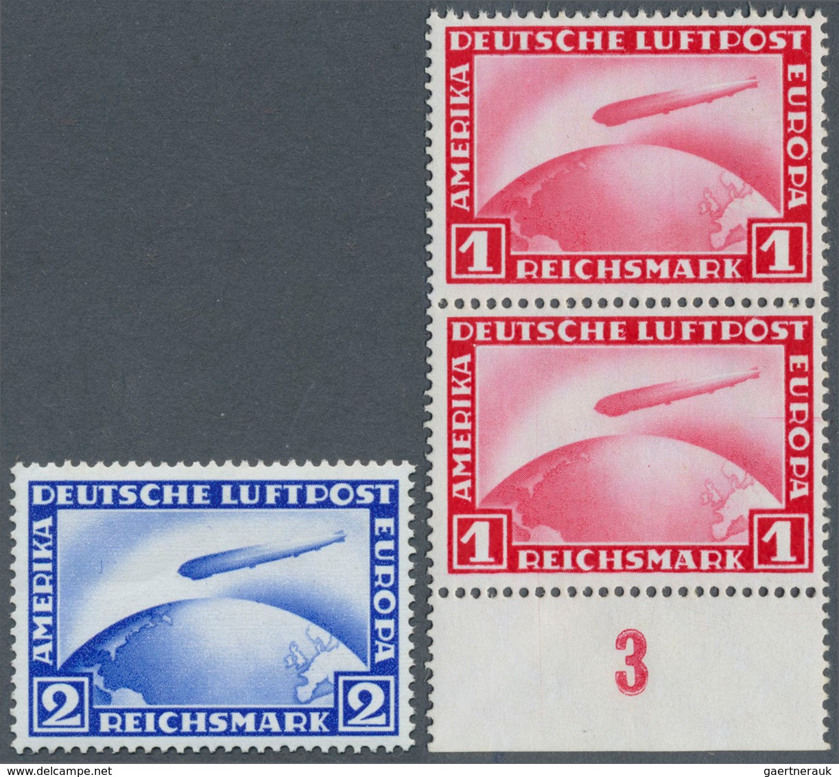 18070 Deutsches Reich - Weimar: 1928, 2 RM Zeppelin, Dazu 1931, 1 RM Zeppelin Als Senkr. Paar Vom Rand, Mi - Unused Stamps