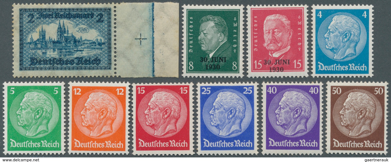 18081 Deutsches Reich - Weimar: 1930/1932, Bauwerke 2 MK. Vom Seitenrand Mit Passerkreuz, Reichspräsidente - Unused Stamps