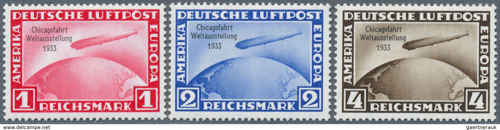 18102 Deutsches Reich - 3. Reich: 1933, Chicago-Fahrt, Kompletter Satz 1 RM Bis 4 RM, Sauberer Erstfalz, ( - Unused Stamps