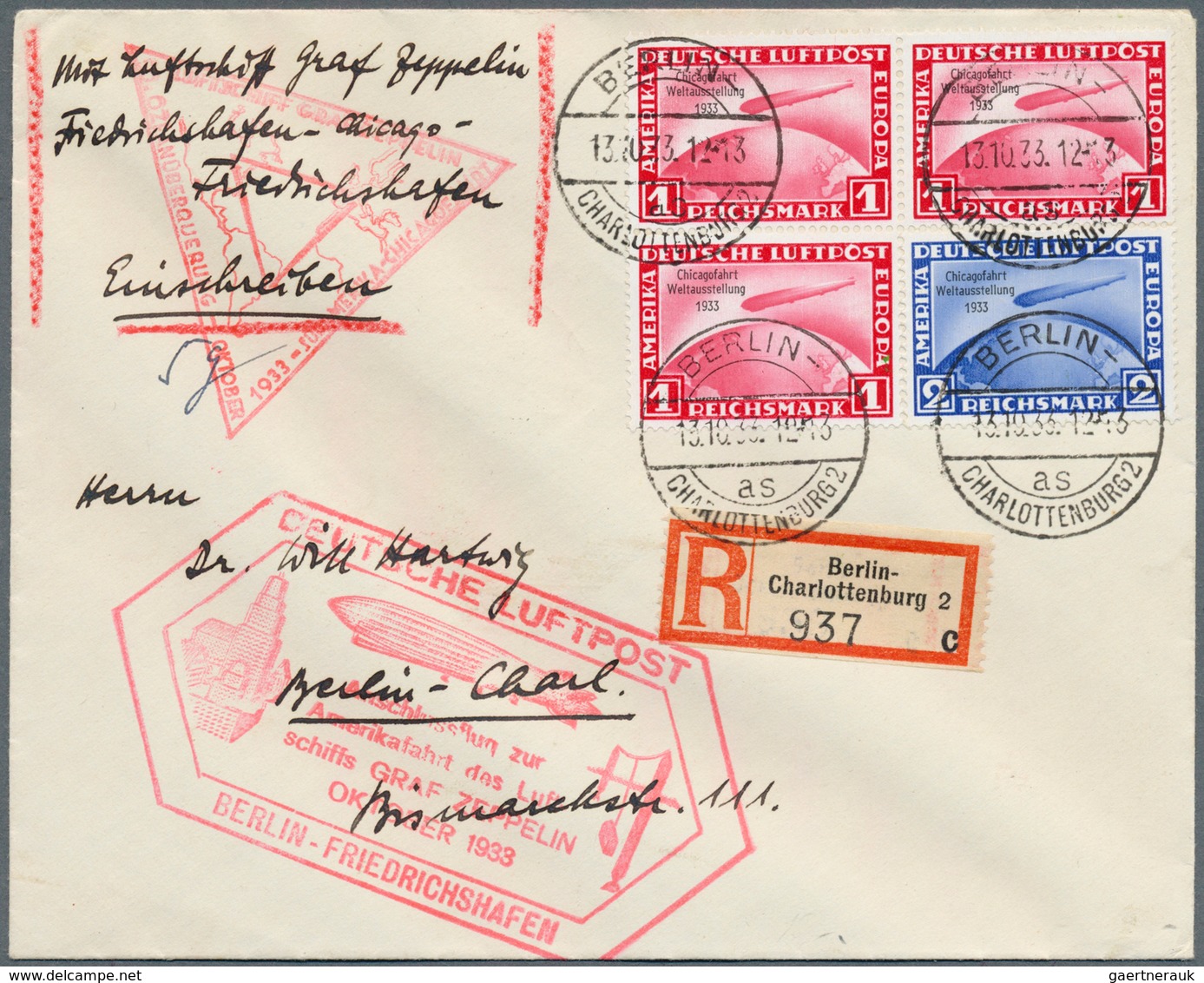 18111 Deutsches Reich - 3. Reich: 1933, CHICAGOFAHRT, Gesamte Rundfahrt Mit Ungewöhnlicher Frankatur Durch - Unused Stamps