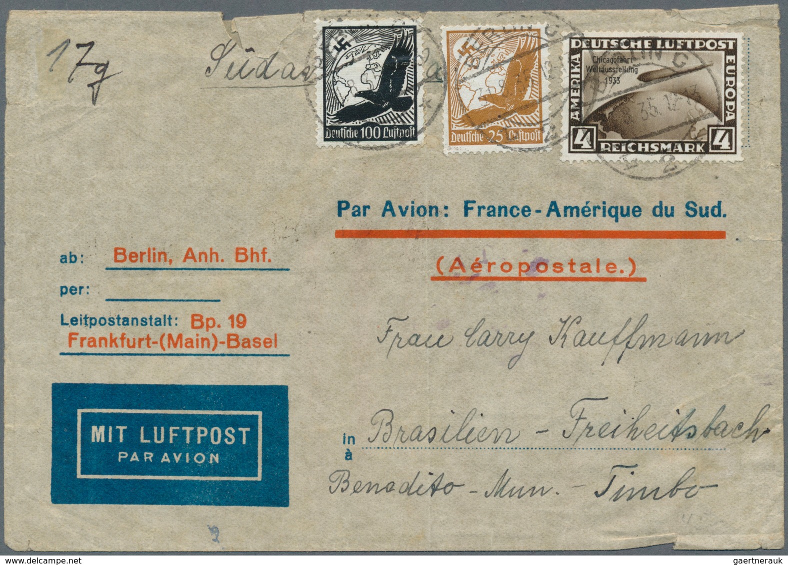 18112 Deutsches Reich - 3. Reich: 1935, Vordruck-Luftpostumschlag Frankiert Mit 4 Mark Chicagofahrt Sowie - Unused Stamps