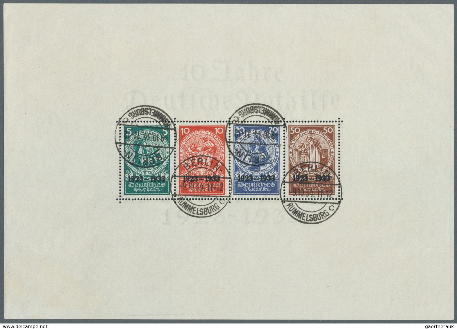 18121 Deutsches Reich - 3. Reich: 1933, Nothilfe-Block In Originalgröße, Abgestempelt In "BERLIN RUMMELSBU - Unused Stamps