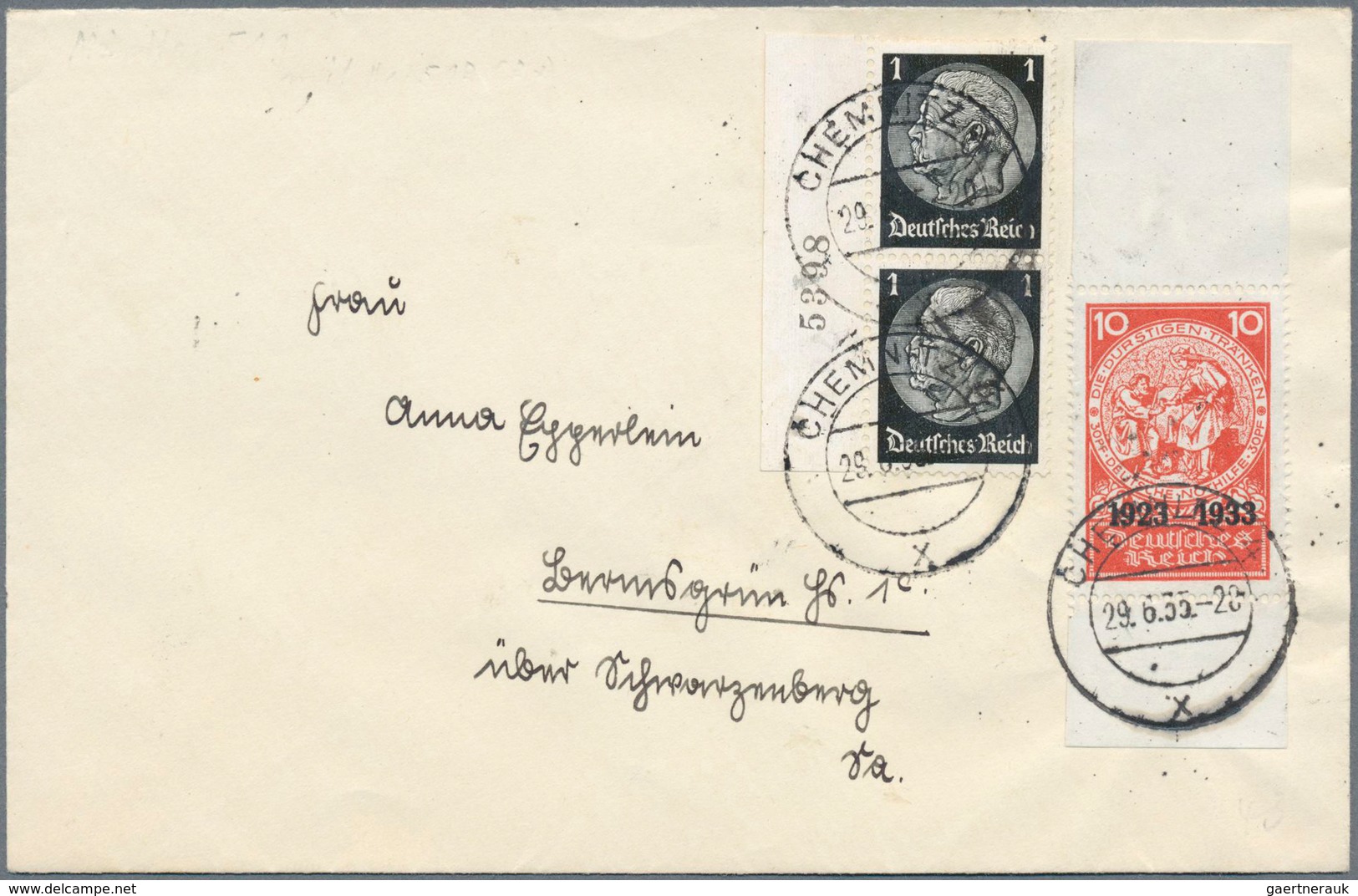 18128 Deutsches Reich - 3. Reich: 1933, Brief Mit 10 Pfg. Nothilfe Vom Oberrand Und 2x 1 Pfg. Beifrankatur - Unused Stamps