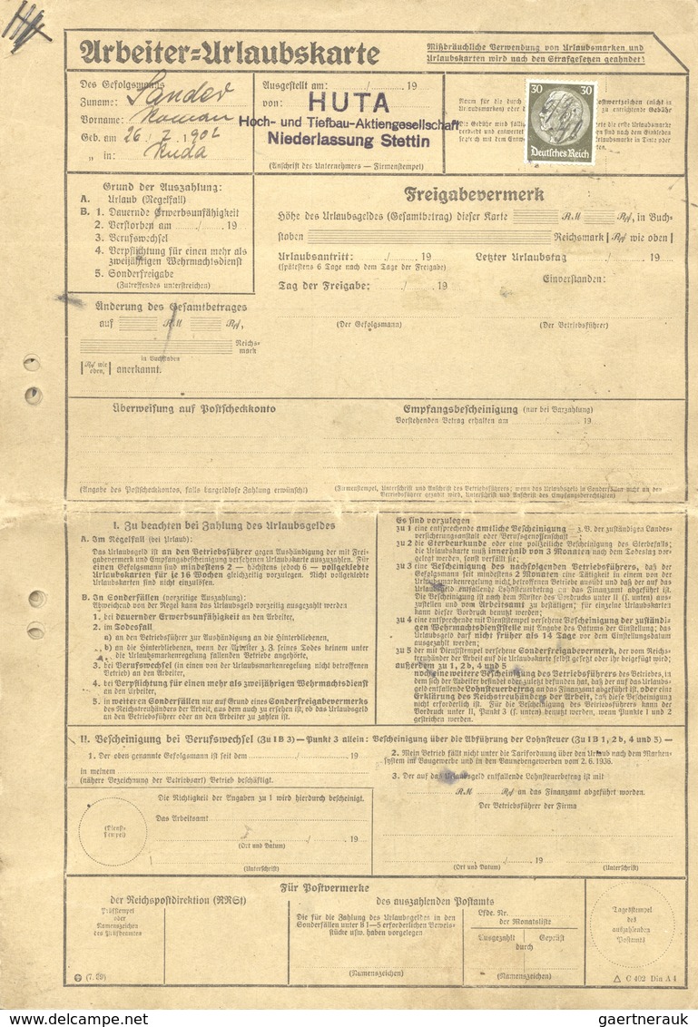 18131 Deutsches Reich - 3. Reich: 1940/1942, Sechs Arbeiter-Urlausbkarten Eines Arbeiters Bei Er HUTA In S - Ungebraucht