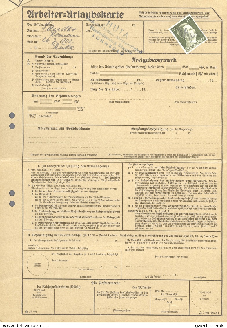 18131 Deutsches Reich - 3. Reich: 1940/1942, Sechs Arbeiter-Urlausbkarten Eines Arbeiters Bei Er HUTA In S - Unused Stamps